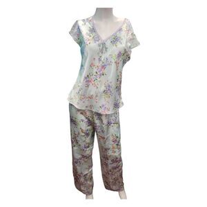Max & Madison Womens Pajama Set Medium Blue Floral 2 piece